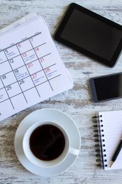 Checking monthly activities in the calendar Stock Photos
