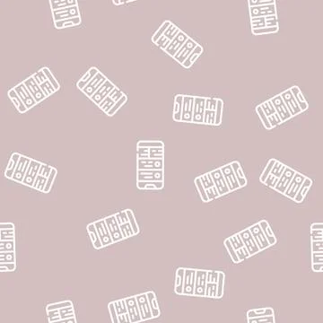 Checking notifications on smartphone line vector seamless pattern Stock Illustration