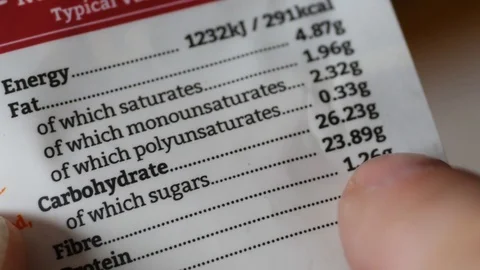 Checking nutrition label on food packaging Stock Footage 76347362