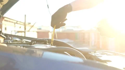 Checking the oil level in the car engine Stock Footage 152233866