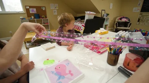 Checking out Diamond Packs for Diamond Painting Kit Stock Footage 130144403