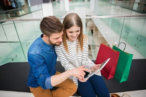 Checking out online assortment Stock Photos