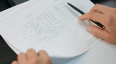 Checking of papers with construction documentation Video stock 65512877
