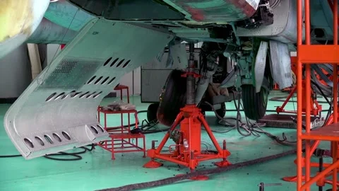 Checking performance of landing gear on Su-25 attack aircraft (NATO: Frogfoot). Stock Footage 132340923