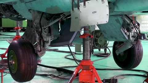 Checking performance of landing gear on Su-25 attack aircraft (NATO: Frogfoot). Stock Footage