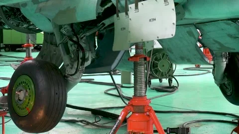 Checking performance of landing gear on Su-25 attack aircraft (NATO: Frogfoot). Stock Footage 132980459