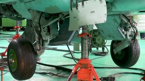 Checking performance of landing gear on Su-25 attack aircraft (NATO: Frogfoot). Stock Footage 132980631