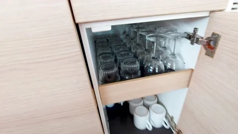Checking the presence of dishes and various kitchen utensils Stock Footage 170308409