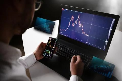 Checking price chart on digital exchange. Forex trading agency worker agent Stock Photos
