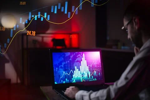 Checking price chart on digital exchange. Forex trading agency worker agent Stock Photos
