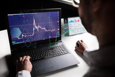 Checking price chart on digital exchange. Forex trading agency worker agent Stock Photos