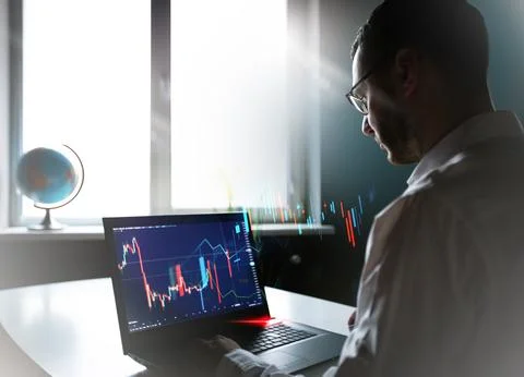 Checking price chart on digital exchange. Forex trading agency worker agent Stock Photos