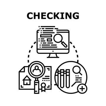 Checking process concept for data, document and health analysis 库存插图