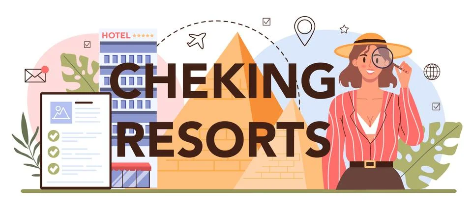 Checking resorts typographic header. Tour agent organize a vacation Stock Illustration