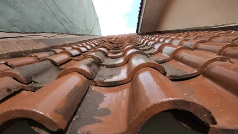 Checking roof tiles during the rainy season Stock Footage 165848005