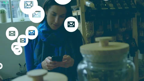 Checking smartphone, woman receiving multiple email notifications in store, 스톡 동영상 306507175