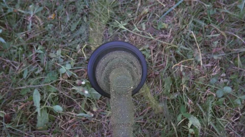 Checking start-up before operating the mower. Rotating thread for cutting dry Stock Footage 169846931