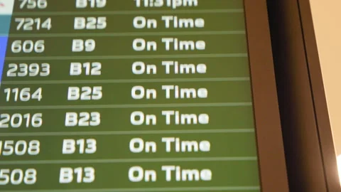 Checking the status board to learn your flight has been cancelled Stock Footage 243555036
