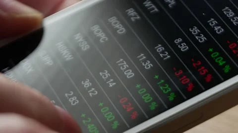 Checking stock market data on smartphone, 4k, UHD Stock Footage 49619055