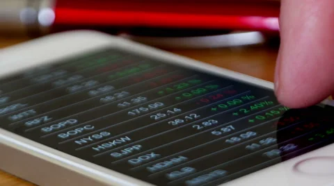 Checking stock market data on smartphone, 4k, UHD Stock Footage 49628682
