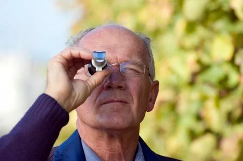 Checking the sugar content of grape Stock Photos