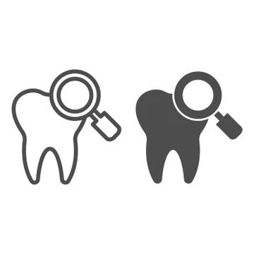 Checking teeth line and solid icon. Diagnostics or examation, tooth and Stock Illustration