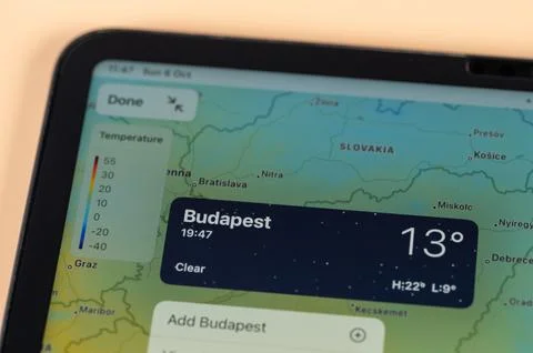 Checking temperature outside in Budapest city Stock Photos