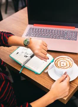 Checking the time, agenda in process, work anywhere 스톡 사진