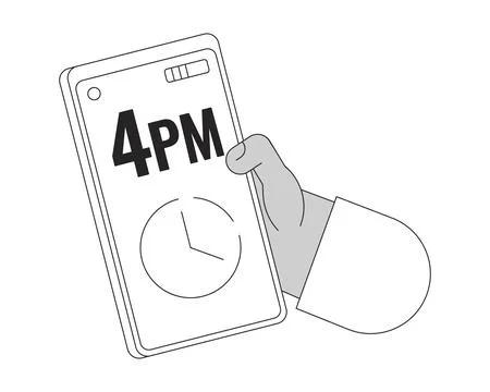 Checking time on smartphone cartoon human hand outline illustration Stock Illustration