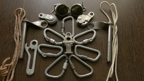 Checking the trigger, for a climber, before picking for trekking Stock Footage 73580133