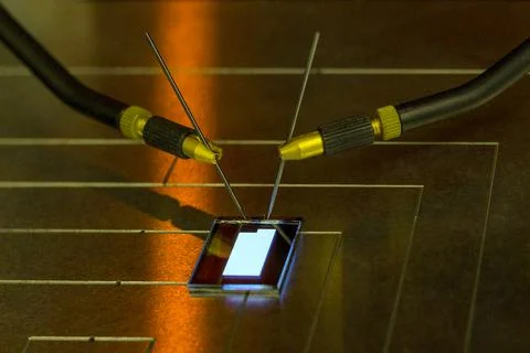 Checking turn on small oled display on a probe station Stock Photos