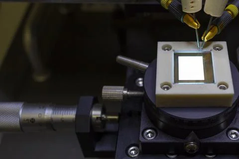 Checking turn on small oled display on a probe station Stock Photos