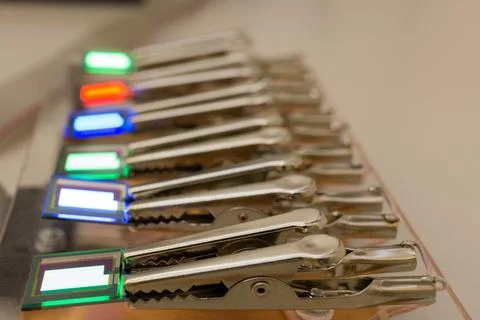 Checking turn on small RGB oled display on a probe station Stock Photos