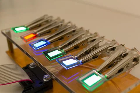 Checking turn on small RGB oled display on a probe station Stock Photos