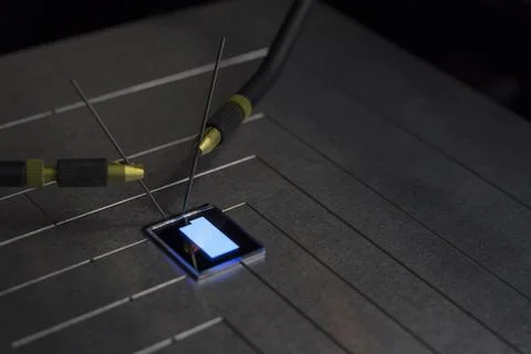 Checking turn on small tiny oled display on probe station Stock Photos