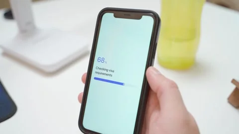 Checking visa requirements on smartphone with no visa required result. Travel Stock-Footage 342810869