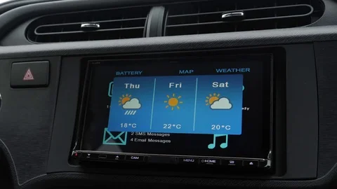 Checking The Weather Forecast On a Car Dashboard Screen Stock Footage 81095582
