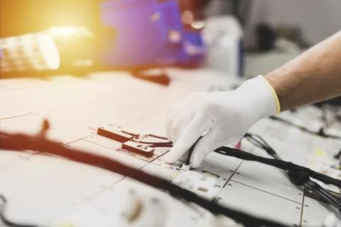 Checking the wiring systems on the control desk, checkpoint, automotive industry Foto stock