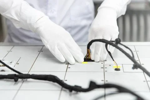 Checking the wiring systems on control desk, checkpoint, automotive industry, Stock Photos