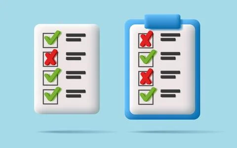 Checklist 3d icon with file and folder with paper and chek marks and crosses Illustrazione stock