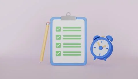 Checklist and alarm clock with project plan, Task checklist alert, deadline Ilustración de archivo