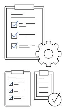 Checklist and Gear Icon Workflow Optimization and Task Management Illustrazione stock