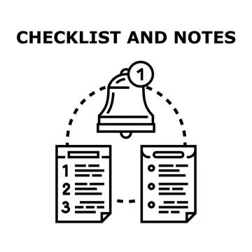 Checklist and notes with bell reminder notification Stock Illustration