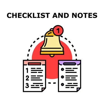 Checklist and notes with bell reminder notification Stock Illustration