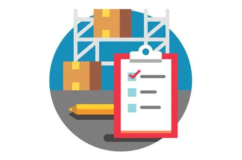 Checklist and warehouse with boxes on a rack. Stock Illustration