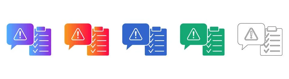 Checklist and Warning Alert Icon Set Stock Illustration