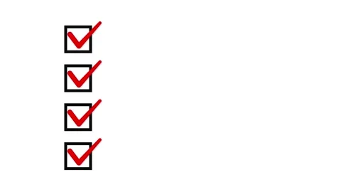 Checklist Animation with Red Tick Marks in Multiple Boxes on White Background Stock Footage 312416181