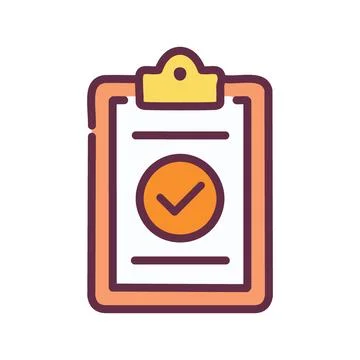 Checklist approved. Clipboard with a checkmark inside a circle, indicating .. Stock Illustration