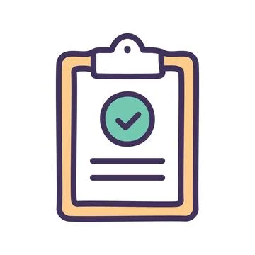 Checklist approved. Completed checklist with a checkmark, indicating task a.. Stock Illustration