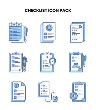 Checklist Blue Bundle Icons Pack Stock Illustration